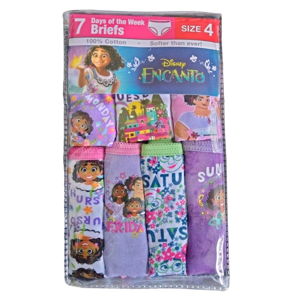Disney Encanto Size 4 Girls Underwear Set 7 Days Of The Week Briefs 100% Cotton